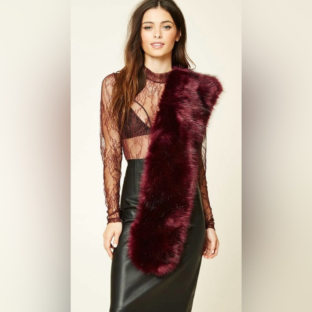 JustFab Deep Red Faux Fur Wrap